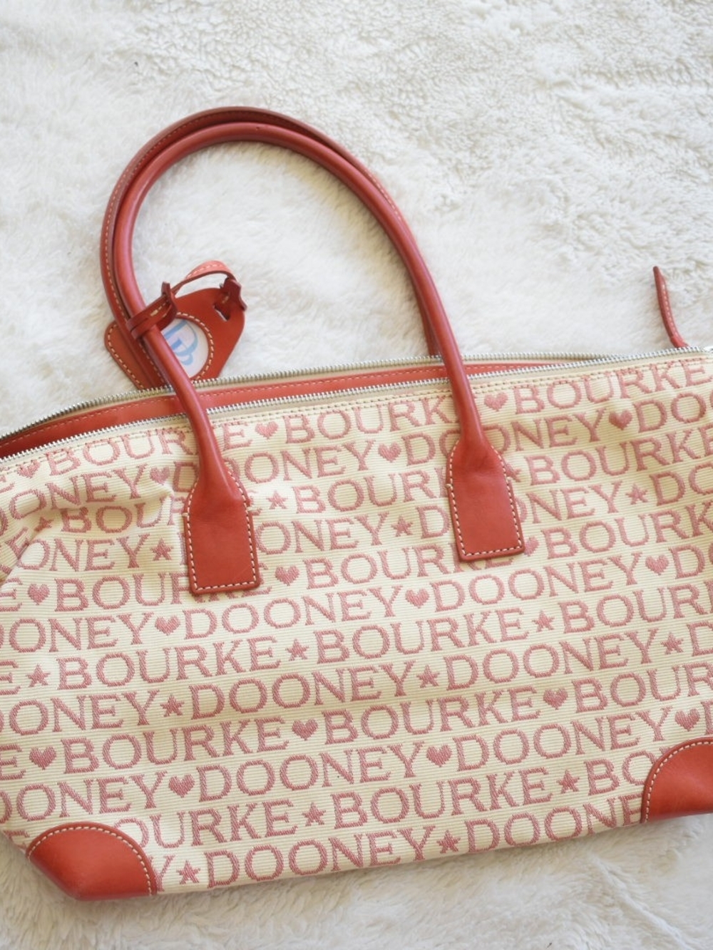 Dooney & Bourke Vintage Y2K Cream and Red Logo Tote